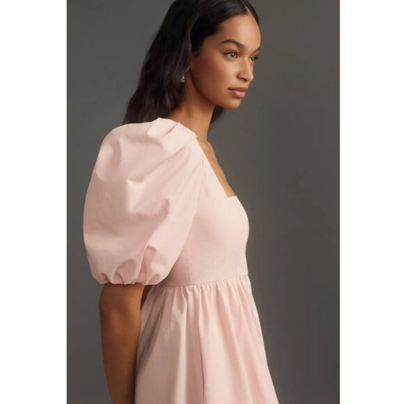 Anthropologie Maeve Puff-Sleeve Pink Cotton Mini Dress - Picture 3 of 6